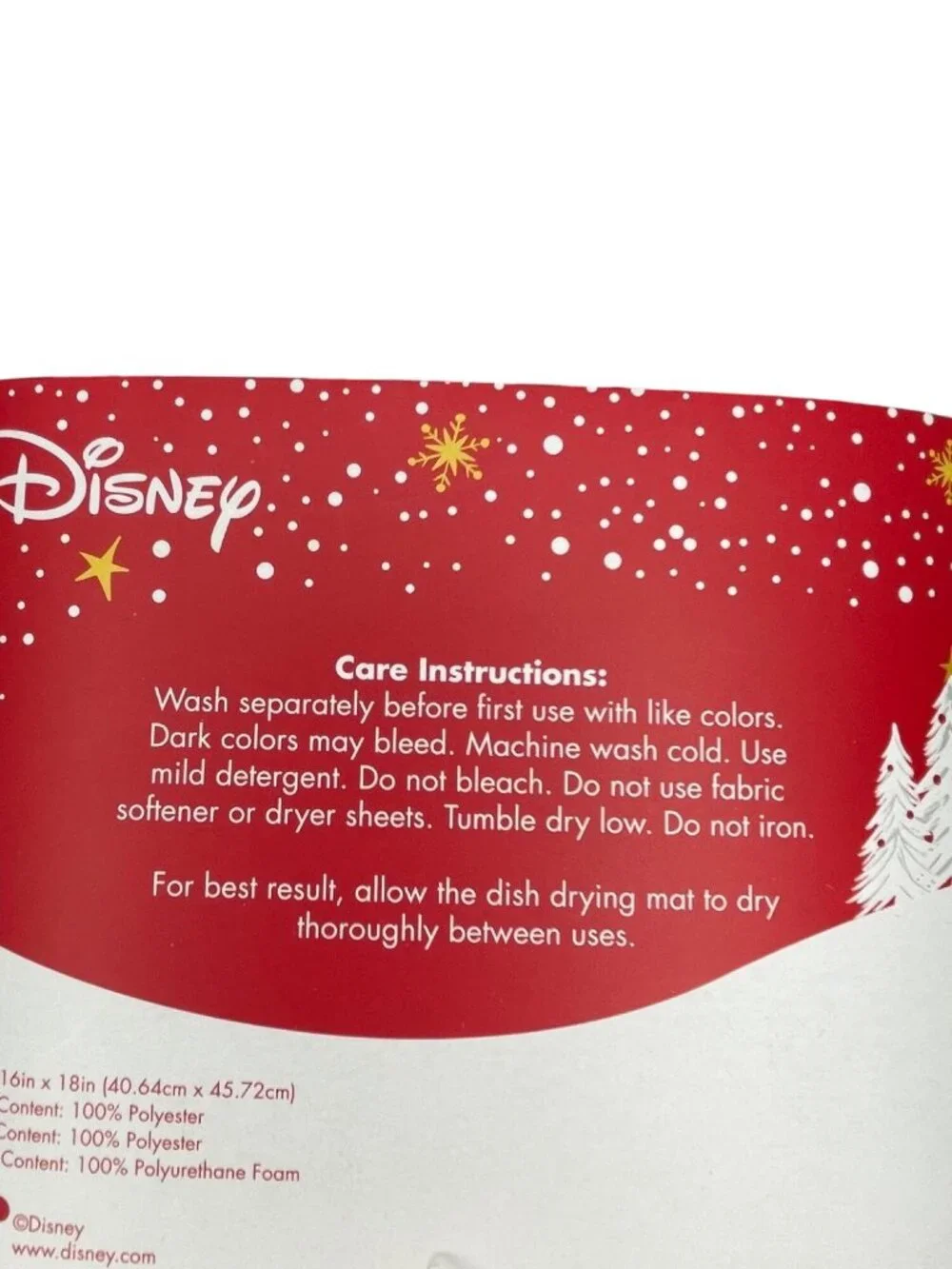 Disney Mickey Mouse Holiday Dish Drying Mat Red/Black Argyle Polyester 16